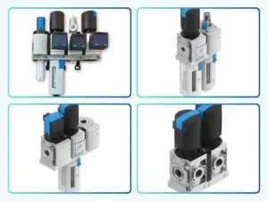 Festo air preparation units including filter regulators, lubricators, and compressed air treatment systems for industrial pneumatic applications.