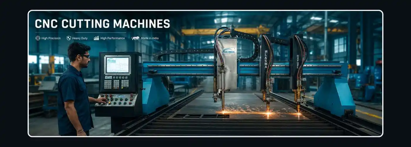 Industrial CNC cutting machine operated by an Indian technician in a modern manufacturing facility for precision metal cutting and fabrication
