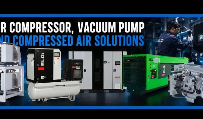 ELGi air compressors, vacuum pumps, oil-free compressors, portable compressors and compressed air solutions for industrial applications in India