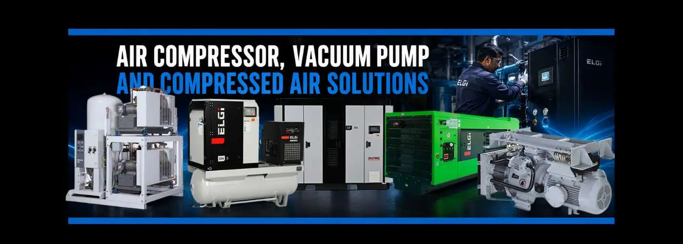 ELGi air compressors, vacuum pumps, oil-free compressors, portable compressors and compressed air solutions for industrial applications in India