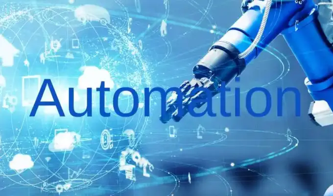 Industrial robotic arm with digital automation network, smart manufacturing technology, IoT connectivity, and Industry 4.0 automation systems