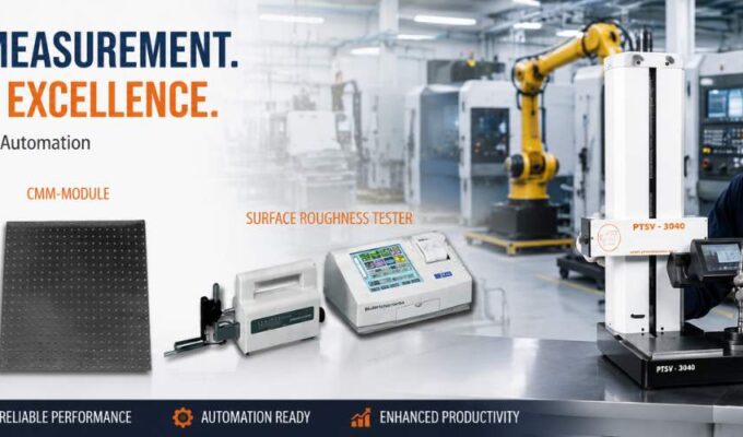Indian technician operating precision measurement equipment with CNC automation machines, metrology instruments, and industrial robotics in a modern manufacturing facility
