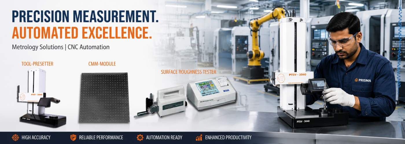 Indian technician operating precision measurement equipment with CNC automation machines, metrology instruments, and industrial robotics in a modern manufacturing facility