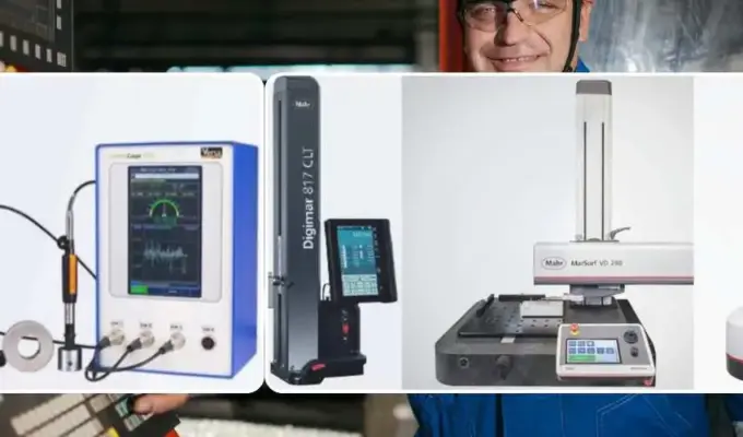 Collage of industrial measuring instruments including ultrasonic thickness gauge, height gauge, surface measurement system, and precision metrology equipment supplied by Techorg in chennai