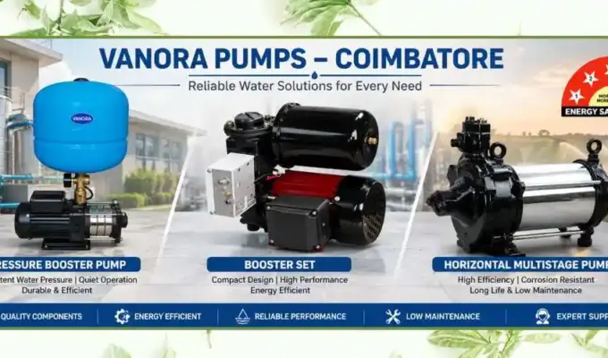 Vanora Pumps Coimbatore featuring pressure booster pump, booster set and horizontal multistage pump for residential, commercial and industrial water applications