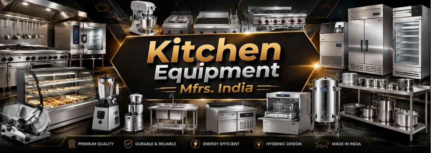 Kitchen equipment manufacturers in India featuring commercial cooking, refrigeration, food preparation, and stainless steel kitchen equipment