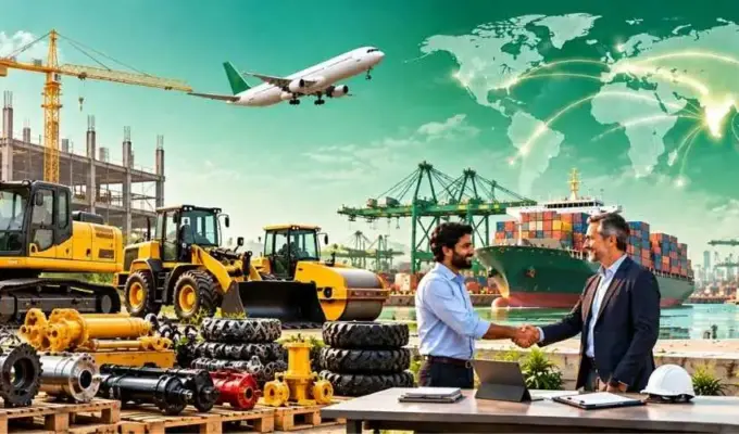 Indian construction equipment, excavators, loaders and machinery prepared for global export markets
