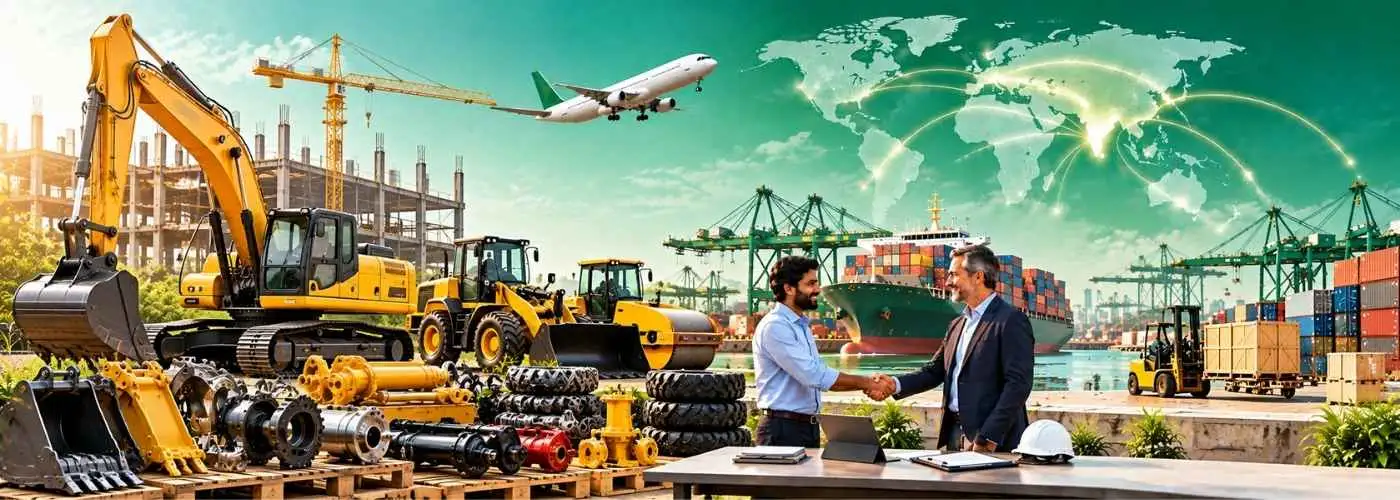 Indian construction equipment, excavators, loaders and machinery prepared for global export markets