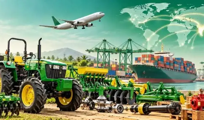 Indian tractors and farming equipment prepared for export to international agricultural markets