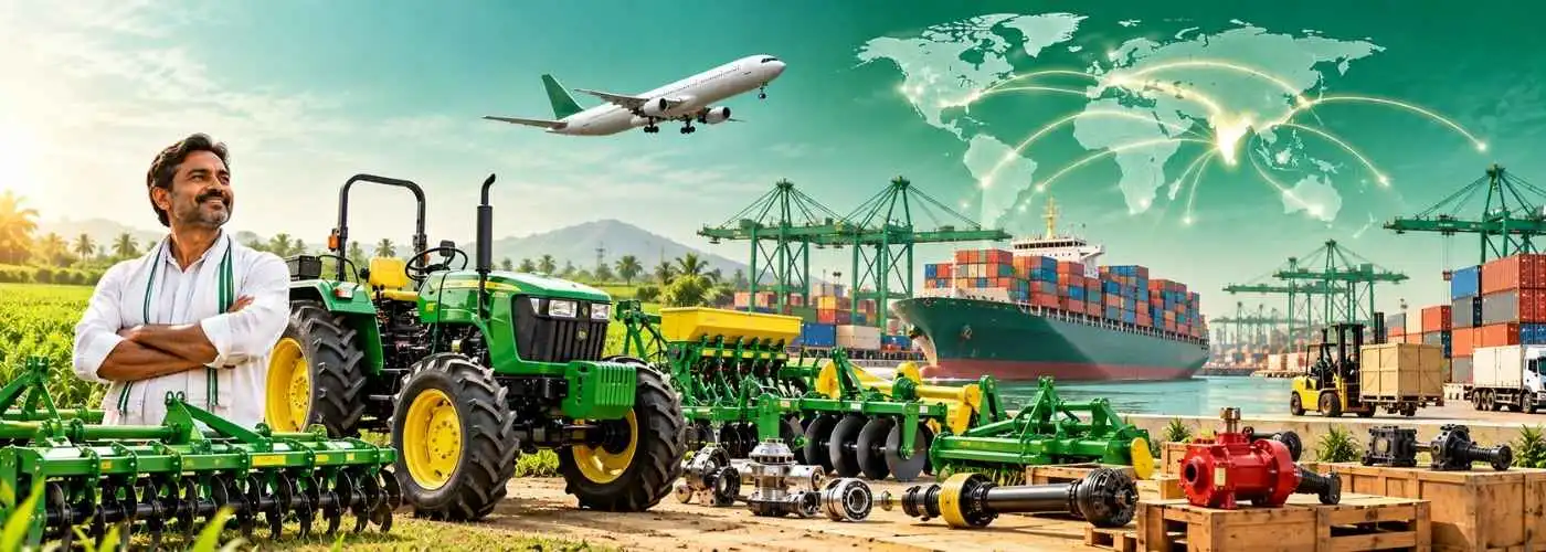 Indian tractors and farming equipment prepared for export to international agricultural markets